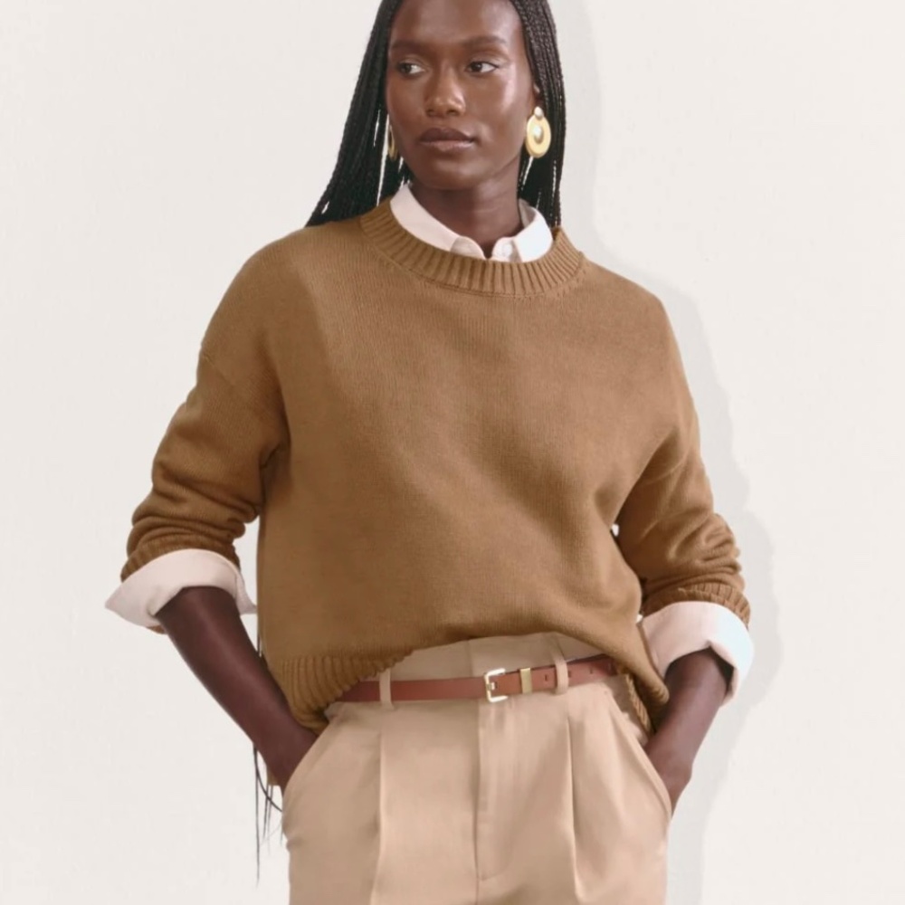 Everlane The Boxy Sweater in Everyday Cotton - Toasted Coconut Small